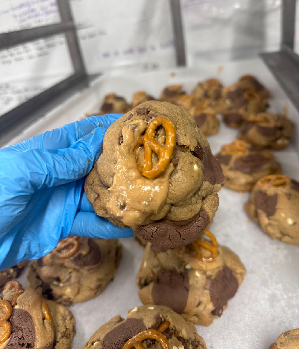 Reese’s peanut butter and Salted pretzel Stuffed Cookie - thesavvybaker