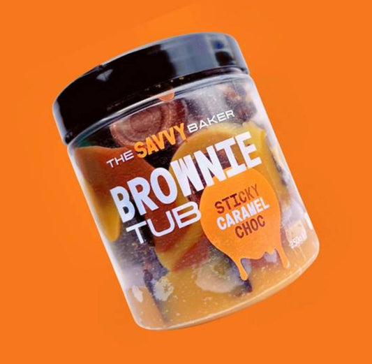 Sticky Caramel Chocolate Brownie Tub - thesavvybaker